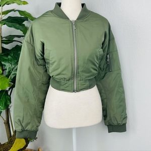 NWT H&M Olive Cropped Bomber Jacket Y2K